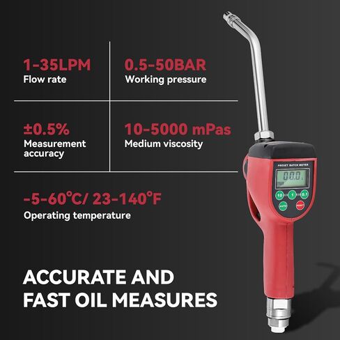 فوهة عداد صمام التحكم الرقمي في الزيت من Poafamx، 10GPM/35LPM مسدس زيت هوائي شديد التحمل، 7-725 رطل لكل بوصة مربعة 0.5-50 بار فوهة زيت تشحيم عالية الدقة 1/2 بوصة مدخل NPT مع مقياس التدفق in Kuwait