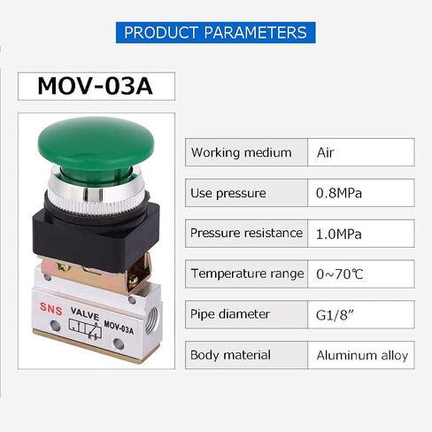 2 Position 3 Way Pneumatic Mechanical Valve Push Button Switch G1/8 MOV-03A for Mechanical Equipment, Textile Equipment, Medical Device, Food Processing, Etc. in Kuwait