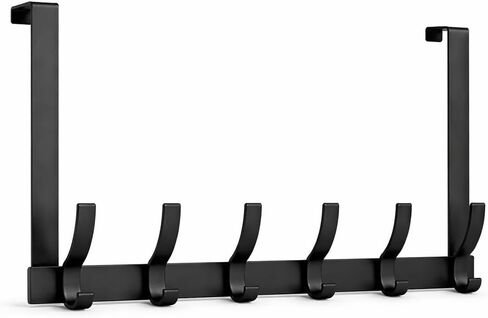 Over The Door Hook Rack, Heavy Duty Black Metal Organizer, 6 Hooks | Holds up to 44 lbs, no drilling required in Kuwait