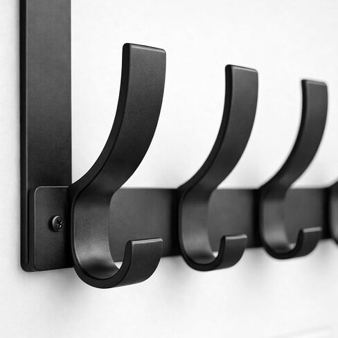 Over The Door Hook Rack, Heavy Duty Black Metal Organizer, 6 Hooks | Holds up to 44 lbs, no drilling required in Kuwait