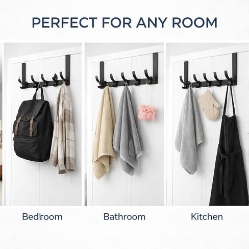 Over The Door Hook Rack, Heavy Duty Black Metal Organizer, 6 Hooks | Holds up to 44 lbs, no drilling required in Kuwait