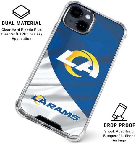 حافظة هاتف Skinit الشفافة متوافقة مع iPhone 15 - تصميم مرخص رسميًا من الدوري الوطني لكرة القدم الأمريكية NFL Los Angeles Rams in Kuwait