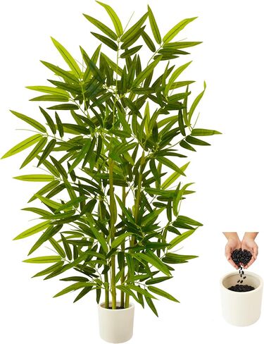 شجرة الخيزران الاصطناعية من Warmplants، نبات خيزران مزيف بطول 6 أقدام مع زارع أبيض، وأشجار صناعية مع 5 جذوع وأوراق نابضة بالحياة لديكور المكتب المنزلي الداخلي والخارجي in Kuwait