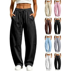 برميل Sweatpants النساء 2026 خريف شتاء موضة عادية فضفاض واسعة الساق مريح فلوي تجريب عرق السراويل مع جيوب in Kuwait