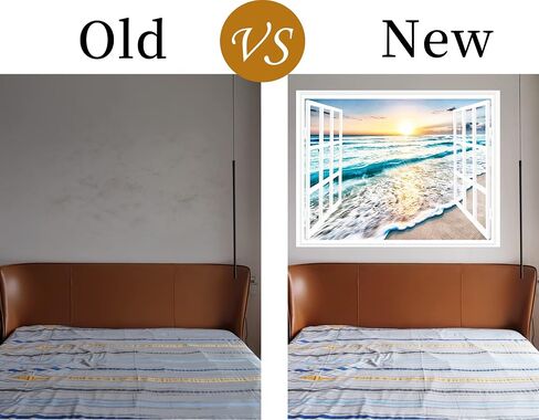 FLFK Fake Window Wall Sticker - Sunset Beach Faux Window Wall Mural for Wall Decor, Stick and Peel Wall Decals,16"x24" in Kuwait