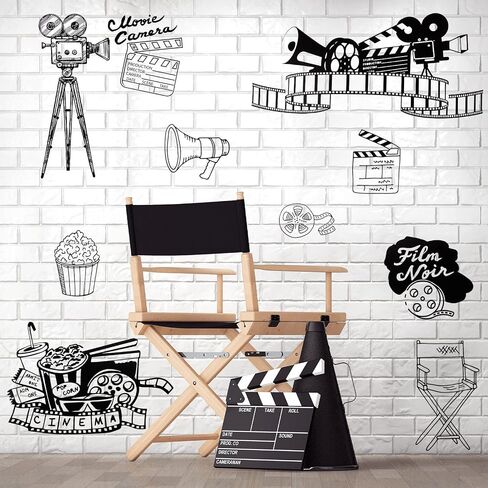 10 Piece Home Movie Theater Decor - Vintage Theatre Room Decor and Accessories - Self Adhesive Popcorn Wall Decal Movie Wall Decals for Cinema Home Bedroom Theater Office in Kuwait