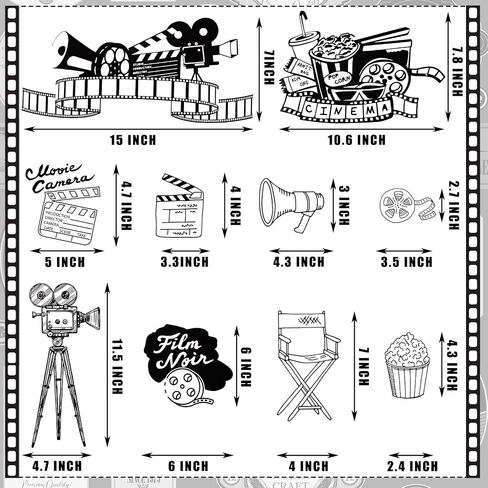 10 Piece Home Movie Theater Decor - Vintage Theatre Room Decor and Accessories - Self Adhesive Popcorn Wall Decal Movie Wall Decals for Cinema Home Bedroom Theater Office in Kuwait