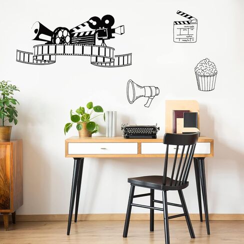 10 Piece Home Movie Theater Decor - Vintage Theatre Room Decor and Accessories - Self Adhesive Popcorn Wall Decal Movie Wall Decals for Cinema Home Bedroom Theater Office in Kuwait