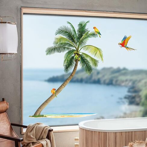 wondever Palm Tree Wall Stickers Tropical Plants Birds Peel and Stick Wall Art Decals for Living Room Bedroom TV Wall (H:46 Inches) in Kuwait