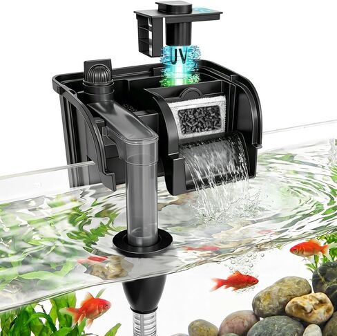 Hang on Back Aquarium Power Filter w/Detachable U-V Light Canister & Surface Skimmer 158GPH for 10-40 Gal. Fish Tank 4-Stage Deodorization Keep Saltwater Freshwater Crystal Clear Green Clean Machine in Saudi Arabia