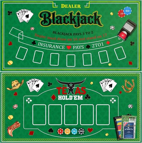 2-in-1 Double Sided Felt Casino Mat, 35 x 70 Inch Large Poker Table Cover, Professional for Texas Hold‘em & Blackjack with Instruction Booklet in Kuwait