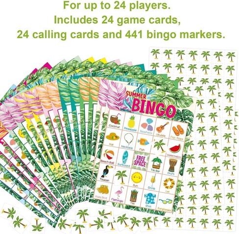 Fancy Land Summer Bingo Game for Kids 24 Players Hawaiian Tropical Summer Palm Leaves Luau Party Favors Supplies in Kuwait