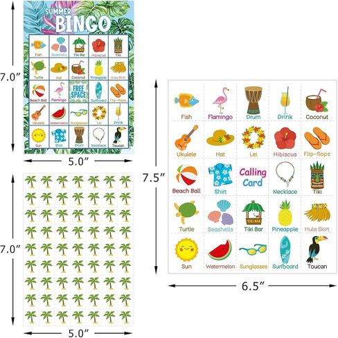 Fancy Land Summer Bingo Game for Kids 24 Players Hawaiian Tropical Summer Palm Leaves Luau Party Favors Supplies in Kuwait