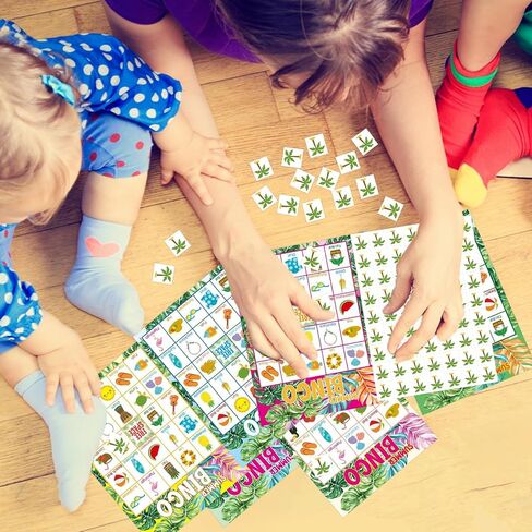 Fancy Land Summer Bingo Game for Kids 24 Players Hawaiian Tropical Summer Palm Leaves Luau Party Favors Supplies in Kuwait