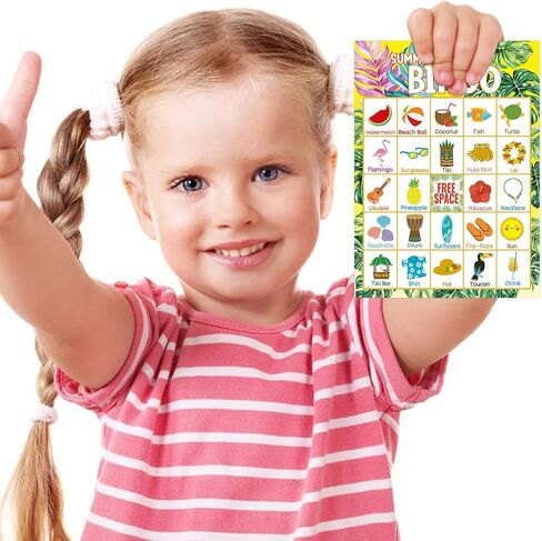 Fancy Land Summer Bingo Game for Kids 24 Players Hawaiian Tropical Summer Palm Leaves Luau Party Favors Supplies in Kuwait