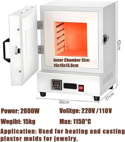 2000W Electric Burnout Oven Kiln, Laboratory Muffle Furnace, Tabletop Stove High Temperature Burnout Kiln 1150℃ Metal Melting Furnace, Digital Melting Furnace for Clay DIY, Ceramic Firing in Kuwait