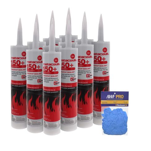 RectorSeal Metacaulk 150+ مانع تسرب الحريق - 10.3 أونصة، ذو أساس مائي، مطاطي، مانع تسرب مقاوم للحريق للمفاصل والاختراقات وختم الدخان الصوتي - حزمة من 12 قطعة مع قفازات AWF PRO in Kuwait