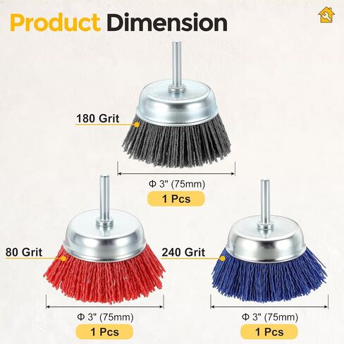 Wire Brush for Drill Kit, 3pcs Crimped Wire Cup Brushes for Drill with 1/4in Shank, [for Light Rust Deburring Paint Removal] - 0.05in Nylon Wire in Kuwait