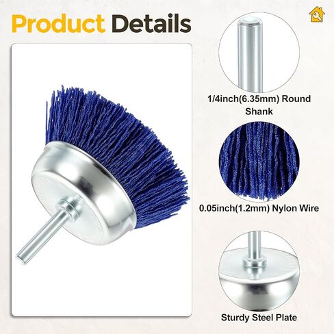 Wire Brush for Drill Kit, 3pcs Crimped Wire Cup Brushes for Drill with 1/4in Shank, [for Light Rust Deburring Paint Removal] - 0.05in Nylon Wire in Kuwait
