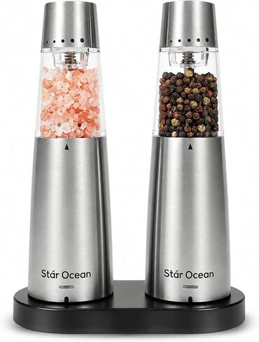 StarOcean Rechargeable Electric Salt and Pepper Grinder Set with USB-C Charging Base, Stainless Steel Automatic Gravity Grinders, 5 Adjustable Coarseness, Kitchen Gift in Kuwait