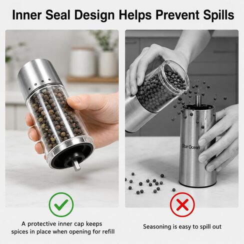 StarOcean Rechargeable Electric Salt and Pepper Grinder Set with USB-C Charging Base, Stainless Steel Automatic Gravity Grinders, 5 Adjustable Coarseness, Kitchen Gift in Kuwait