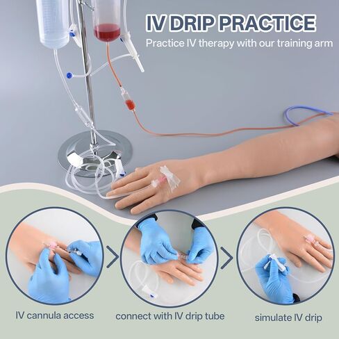 Professional IV Practice Kit with Realistic Phlebotomy Arm & IM Pad, Complete Venipuncture & Blood Draw Training Kit for Nursing Students, IV Simulation Supplies for IV Start in Kuwait
