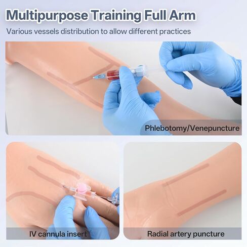 Professional IV Practice Kit with Realistic Phlebotomy Arm & IM Pad, Complete Venipuncture & Blood Draw Training Kit for Nursing Students, IV Simulation Supplies for IV Start in Kuwait