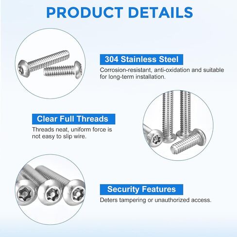 uxcell 10Pcs Torx Security Machine Screws, 1/4-20 x 3/4" 304 Stainless Steel Tamper Resistant Button Head Screws Bolt Full Thread for Anti-Theft Tamper Proof, Silver Tone in Kuwait
