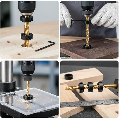 8pcs Drill Stop Ring Set, 3-16mm Carbon Steel Locking Rings with Wrench, Woodworking Screw Tightener Drill Bit Positioning Circles, Adjustable Drill Accessory in Kuwait