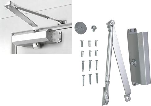 Medium Duty Automatic Door Closer (Silver)- Durable Cast Aluminum, Hydraulic with Adjustable Speed, 3 Mounting Options, ANSI Certified for Commercial, Home, Office, Storefront (Up to 150 lbs) in Kuwait