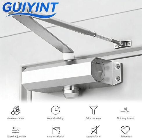 Medium Duty Automatic Door Closer (Silver)- Durable Cast Aluminum, Hydraulic with Adjustable Speed, 3 Mounting Options, ANSI Certified for Commercial, Home, Office, Storefront (Up to 150 lbs) in Kuwait