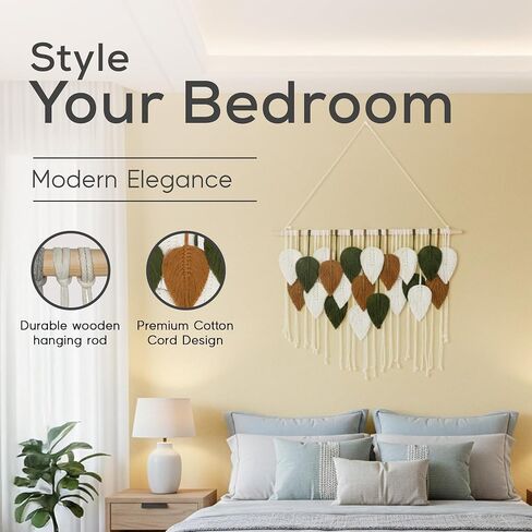 Large Macrame Wall Hanging Feather Decor – Handmade Cotton Cord Boho Room Decor for Bedroom, Nursery, Office – 39" W x 29.5" L (Silver, Gold, White) in Saudi Arabia