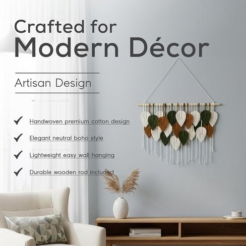 Large Macrame Wall Hanging Feather Decor – Handmade Cotton Cord Boho Room Decor for Bedroom, Nursery, Office – 39" W x 29.5" L (Silver, Gold, White) in Saudi Arabia