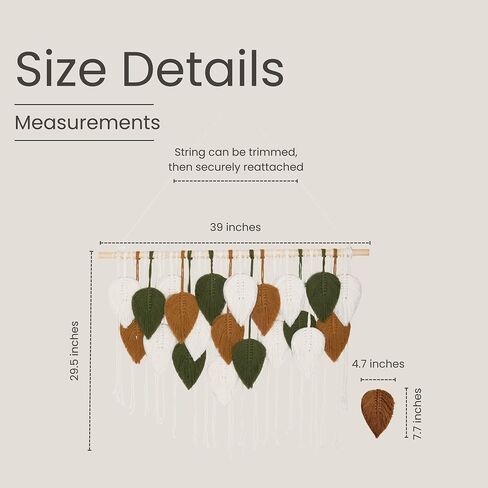 Large Macrame Wall Hanging Feather Decor – Handmade Cotton Cord Boho Room Decor for Bedroom, Nursery, Office – 39" W x 29.5" L (Silver, Gold, White) in Saudi Arabia
