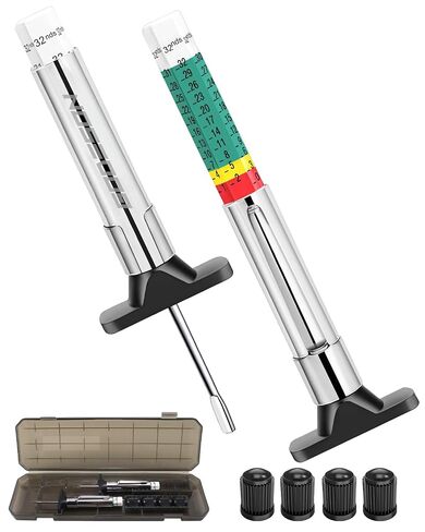 GODESON 2-Pack Tire Tread Depth Gauge 32nds, Color Coded 1/32 Inch Tread Checker with Pocket Clip, Storage Case & 4 Valve Caps for Car, SUV, Truck, Motorcycles Tire Wear in Kuwait