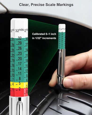 GODESON 2-Pack Tire Tread Depth Gauge 32nds, Color Coded 1/32 Inch Tread Checker with Pocket Clip, Storage Case & 4 Valve Caps for Car, SUV, Truck, Motorcycles Tire Wear in Kuwait