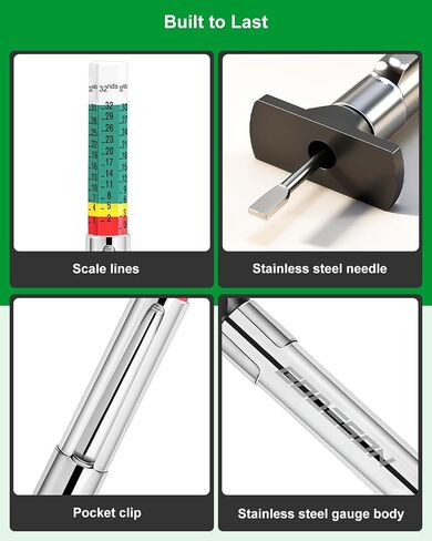 GODESON 2-Pack Tire Tread Depth Gauge 32nds, Color Coded 1/32 Inch Tread Checker with Pocket Clip, Storage Case & 4 Valve Caps for Car, SUV, Truck, Motorcycles Tire Wear in Kuwait