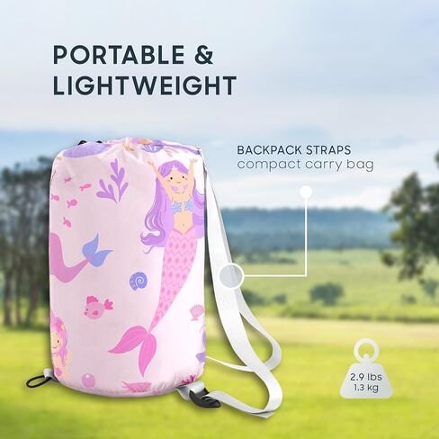 Wake In Cloud - Mermaid Kids Sleeping Bag for Girls Toddlers, Camping in Warm Cold Weather, Backpacking Lightweight Compact Outdoor Liner for 3 Seasons Summer Spring Fall in Saudi Arabia
