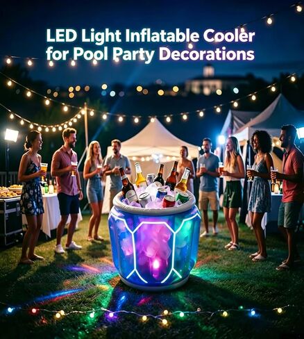 بار حمام سباحة قابل للنفخ مع ضوء LED، مبرد عائم قابل للنفخ مع أضواء متغيرة الألوان، للصيف، هاواي، موضوع الشاطئ، ديكورات حفلات حمام السباحة ومبرد المشروبات in Kuwait