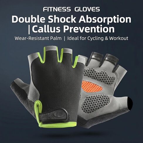 Bike Gloves For Men Cycling, Breathable Fingerless Motorcycle Riding Gloves Anti-Slip Silicone Padded Gear Anti-Abrasion Shock-Absorbing Palm Support For Gym Workout Hiking Climbing Outdoor Sports Men in Kuwait