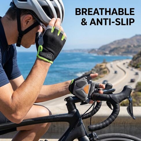 Bike Gloves For Men Cycling, Breathable Fingerless Motorcycle Riding Gloves Anti-Slip Silicone Padded Gear Anti-Abrasion Shock-Absorbing Palm Support For Gym Workout Hiking Climbing Outdoor Sports Men in Kuwait