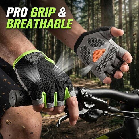 Bike Gloves For Men Cycling, Breathable Fingerless Motorcycle Riding Gloves Anti-Slip Silicone Padded Gear Anti-Abrasion Shock-Absorbing Palm Support For Gym Workout Hiking Climbing Outdoor Sports Men in Kuwait