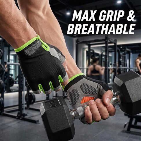 Bike Gloves For Men Cycling, Breathable Fingerless Motorcycle Riding Gloves Anti-Slip Silicone Padded Gear Anti-Abrasion Shock-Absorbing Palm Support For Gym Workout Hiking Climbing Outdoor Sports Men in Kuwait
