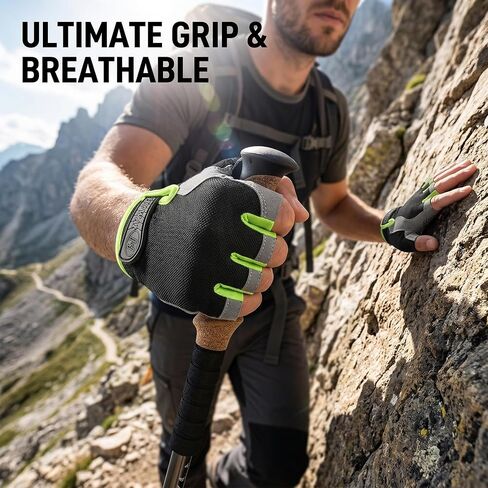 Bike Gloves For Men Cycling, Breathable Fingerless Motorcycle Riding Gloves Anti-Slip Silicone Padded Gear Anti-Abrasion Shock-Absorbing Palm Support For Gym Workout Hiking Climbing Outdoor Sports Men in Kuwait