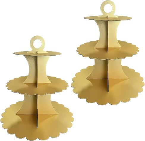 Septe 2 Pack 3 Tier Cupcake Stands,Golden Cardboard Cupcake Tower Perfect Dessert Display, Tiered Cupcake Stand for Weddings Birthdays Parties in Kuwait