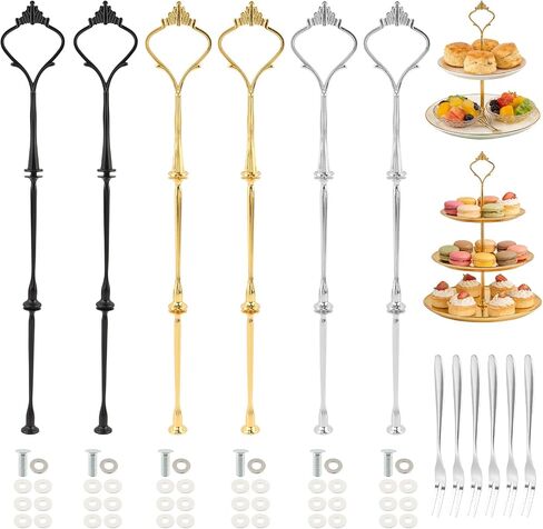 6 Sets 3 Tier Cake Stand Hardware, Tiered Tray Hardware Kits with 6 Pack Dessert Forks, Cake Fruit Plate Stand Handle Fitting Holder for Serving Dessert Cupcake Dish Food in Kuwait