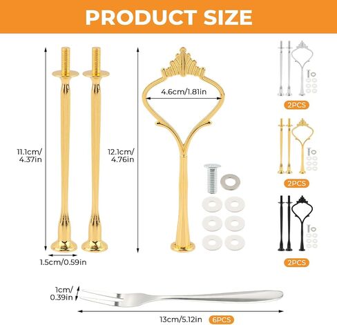 6 Sets 3 Tier Cake Stand Hardware, Tiered Tray Hardware Kits with 6 Pack Dessert Forks, Cake Fruit Plate Stand Handle Fitting Holder for Serving Dessert Cupcake Dish Food in Kuwait