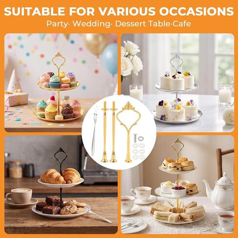 6 Sets 3 Tier Cake Stand Hardware, Tiered Tray Hardware Kits with 6 Pack Dessert Forks, Cake Fruit Plate Stand Handle Fitting Holder for Serving Dessert Cupcake Dish Food in Kuwait