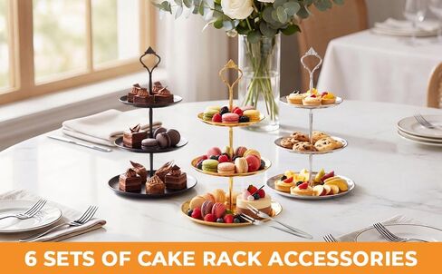 6 Sets 3 Tier Cake Stand Hardware, Tiered Tray Hardware Kits with 6 Pack Dessert Forks, Cake Fruit Plate Stand Handle Fitting Holder for Serving Dessert Cupcake Dish Food in Kuwait