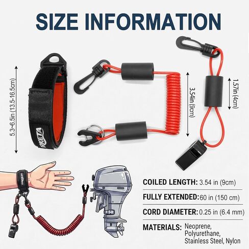 Floatable Boat Kill Switch Lanyard with Wristband & Whistle, Marine Engine Safety Stop Tether Coiled Cord, Compatible with Yamaha WaveRunner PWC, Red 1 Pack in Saudi Arabia